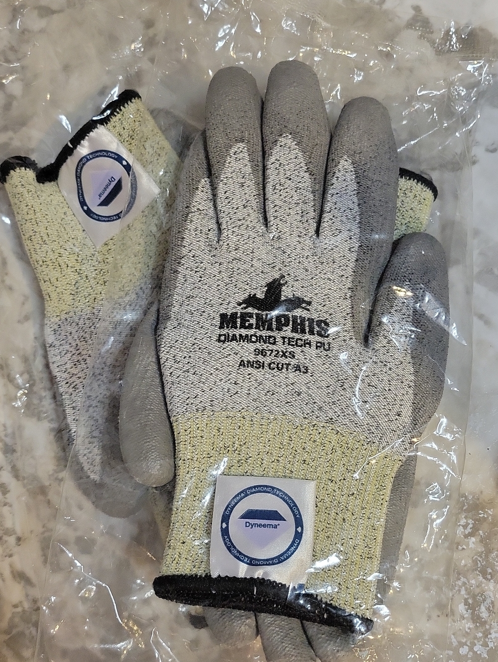 Memphis Diamond Tech PU Cut-Resistant Work Gloves Size 6 9672XS 2 Pairs